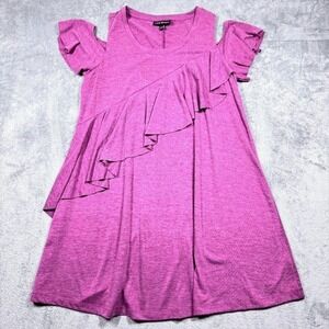 Lane Bryant Cold Shoulder Ruffle‎ Flutter Sleeve Dress Womens 14/16 Purple Knit
